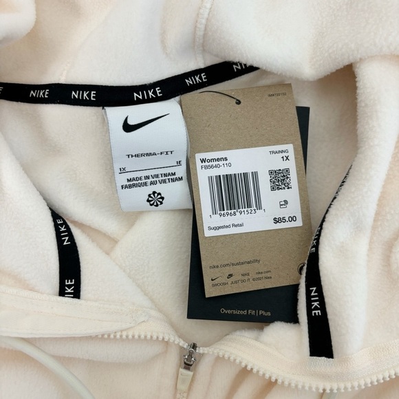 Nike Therma-FIT One Womens Oversized Full-Zip Fleece Hoodie Pale Ivory - Picture 3 of 6